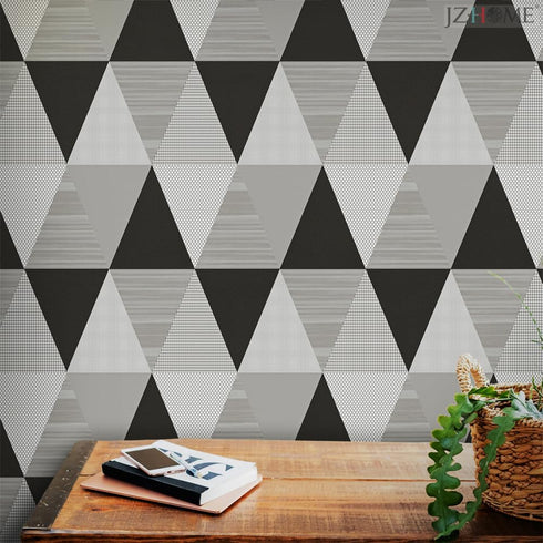 Y1337 Peel and Stick Wallpaper Geometric Triangle 17.7" x 9.8ft Gray Removable Diamond Self Adhesive Contact Paper Shelf Liner for Office Backgrou...