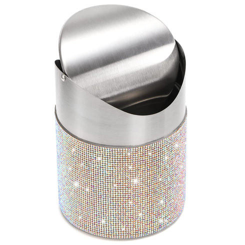 ZOOFOX Countertop Trash Can, 1.5 Liter Bling Rhinestone Garbage Bin with Swing Lid for Home, Office, Vanity Tabletop, Bedroom, Bathroom...