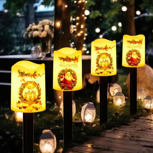 Solar 4PCS Christmas Decorative Lights Candle Lights Flickering Flameless LED Lights Outdoor Waterproof Xmas Decorations for Garden...