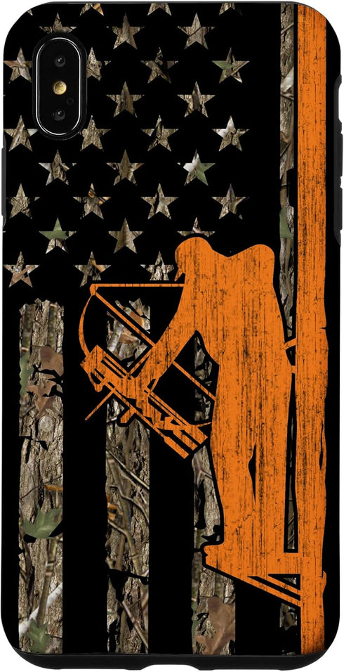 iPhone XS Max Bow Hunting Tree Stand Deer Hunter American Flag Camouflage Case...