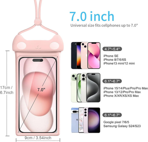 wellhouse Waterproof Phone Pouch, Waterproof Phone Case for iPhone 15 14 13 12 Pro Max XS Samsung, IPX8 3D Cellphone Dry Bag Beach Essentials (Meo...