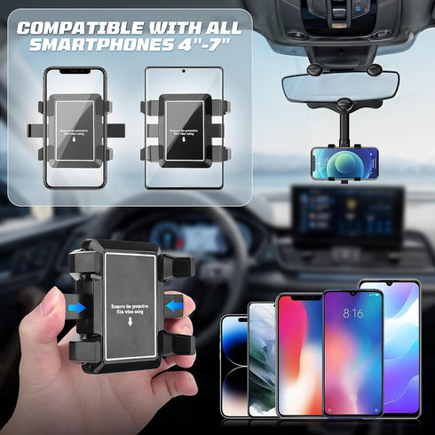 Car Rear View Mirror Phone Holder, Phone Holders for Your Car with Adjustable Arm, 360 ° Rotating Cell Phone Car Mount, Three Corners Design Unive...
