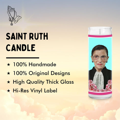 Ruth Celebrity Glass Jar Candle – Unscented Handmade Soy Wax Votive Candle – Unique Gift for Bader Ginsberg Fans & Law Lovers – Home Decor Collect...