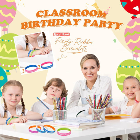 Sabary 48 Pcs Happy Birthday Pencils Rubber Bracelets Set Birthday Party Favors Birthday Pencils Silicone Wristbands Birthday Bracelet for Kids St...