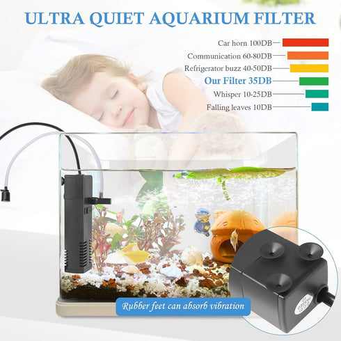 FEDOUR Submersible Aquarium Internal Filter, Filter with Water Pump for Fish Tank up to 35 Gallon (for 1-10 Gallon)...