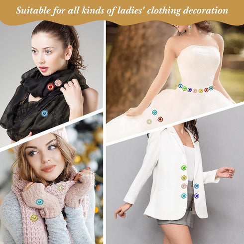 WILLBOND 300 Pieces 14mm Flower Buttons with Rhinestones Sew on Flower Embellishments 0.55 Inch Crystal Glass Beads Buttons Flatback Rhinestone Bu...