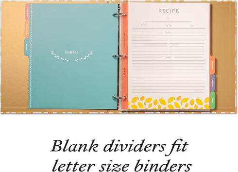 Jot & Mark Recipe Binder Tab Dividers with Blank Labels | 6 Customizable Organizer Dividers for 8.5" x 11" 3-Ring Binders (Rainbow)...