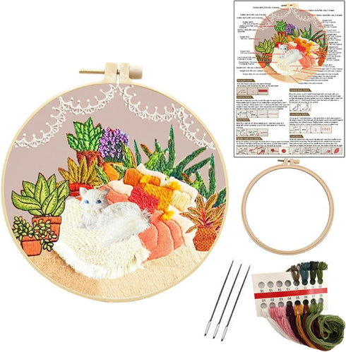 JRYYR Friendship Gifts embroidery kits for beginners,embroidery kit for beginners adults DIY Cartoon Cat cross stitch kits with Patterns and Instr...