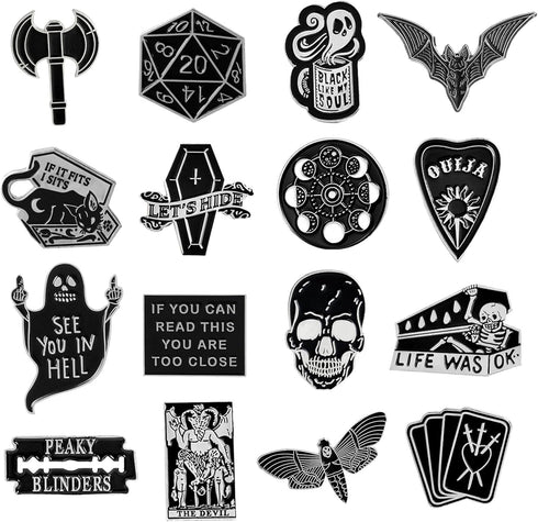 Pibupibu Horror Dark Brooch Cool Enamel Pins Black Art Set for Jacket Backpack Hat Pant Accessories, 16 Packs...