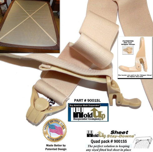 Hold-Up Brand Crisscross Fitted Sheet Strap Stay-Downs with US Patented Gripper Clasps...