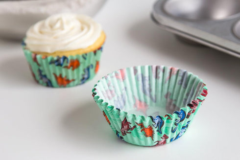 Fox Run Dinosaur Paper Muffin and Cupcake Liners, Set of 50 Standard Size Wrappers...