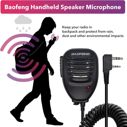MIRKIT 2pcs Baofeng Mic for Two Way Radio Most Wanted Among Baofeng Accessories, Radio Shoulder Mic with Reinforced Cable, Noise Reduction, Spring...