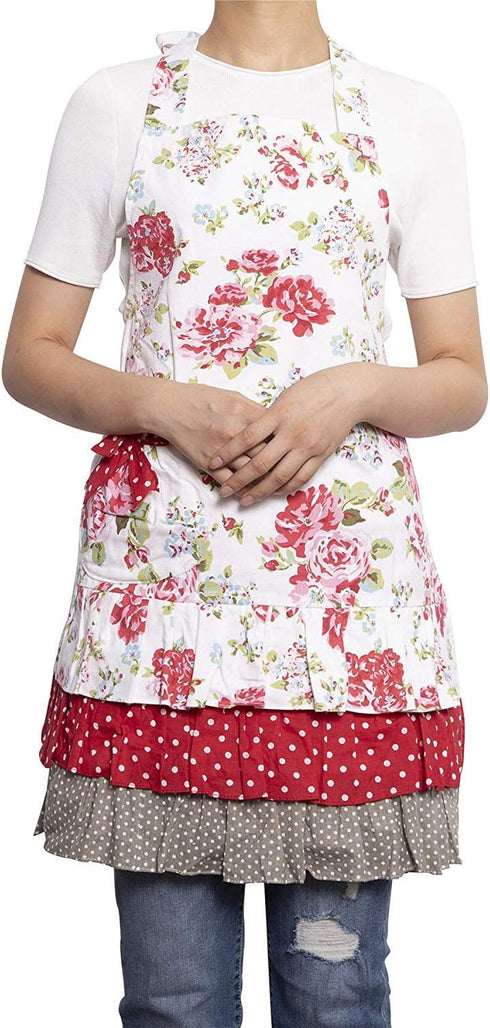 Women's Cotton Floral Apron with Pockets, Adjustable Long Ties for Kitchen Cooking, Baking and Gardening,29x21inch...