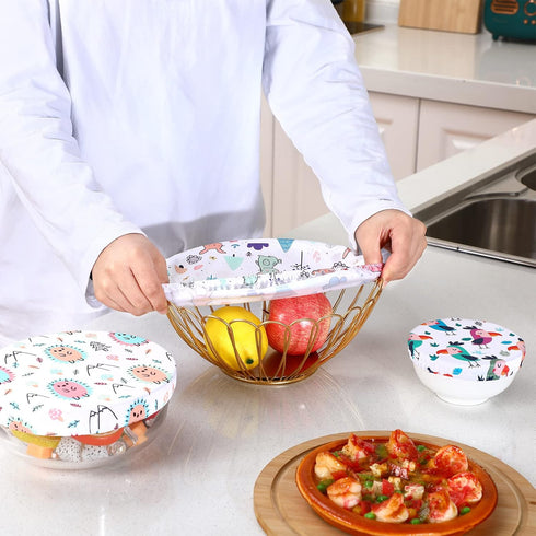 Patelai 10 Pieces Bowl Covers Reusable in 5 Size Stretch Cloth Fabric Bowl Covers Elastic Food Storage Covers Cotton Bread Bowl Covers Reusable Li...