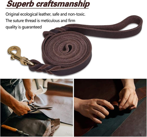 Leather Dog Leash 4ft x 3/4 inch, Heavy Duty Dog Leash, Strong Sturdy Genuine Leather Braided Dog Leash, Soft and Comfortable Leather Leash for La...