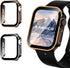2 Pack Waterproof Case for Apple Watch Series 9 8 7 45mm, Straight Edge PC Bumper with Tempered Glass Screen Protector 360 Protective Cover for iW...