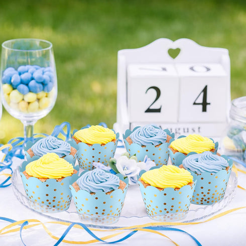 Zhehao 60 Pcs Gold Polka Dots Cupcake Wrappers Adjustable Cupcake Liners Paper Baking Cups Disposable Muffin Liners Cupcake Holders for Birthday B...