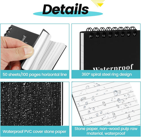 All Weather Waterproof Notebook,Small Spiral Notebook 3x5 Mini Pocket Notepad,Little Memo Pads,Write in The Rain Notebook,Field Notebook for Outdo...