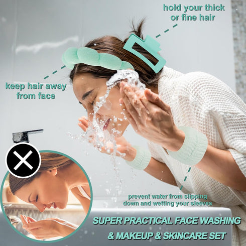 Canitor Spa Headband Wrist Bands Set with Hair Clips Skincare Headband for Washing Face Skin Care Puffy Makeup Headband Preppy Teen Girl Gifts Cut...