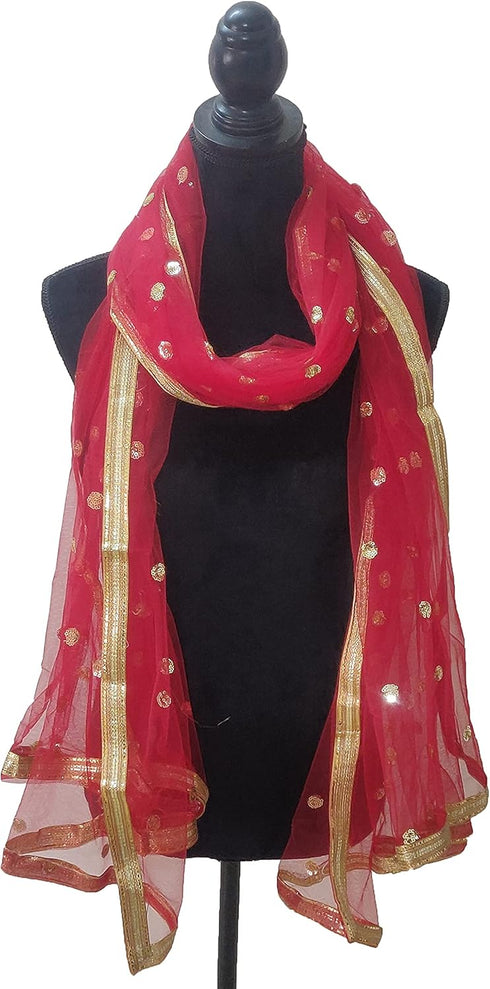 TMS Woman's Embellished Net Dupatta Scarf Shawl Wrap Soft Indian Bridal Wedding...