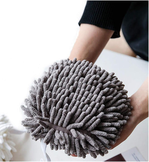 Ivymei 2 Pack Chenille Hand Towels,Kitchen Hand Towels with Loop,Hanging Hand Towels for Bathroom,Soft Absorbent Hand Bath Towels(2 Grey)...