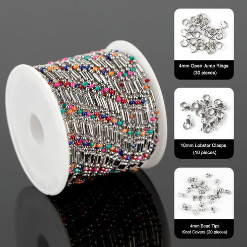 UMAOKANG 13 Feet Stainless Steel Chain for Jewelry Making Colorful Enamel Beaded Ball Chain Handmade Craft Chain Roll...