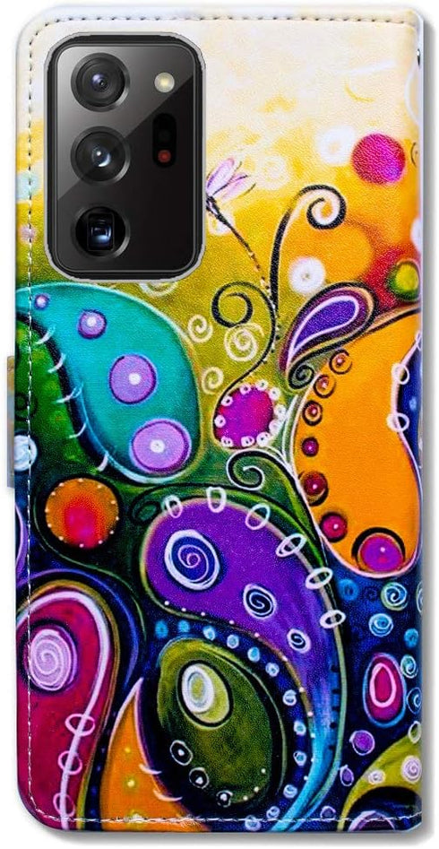 Samsung Galaxy Note 20 Ultra 5G Leather Flip Case, Colorful Dragonfly, Card Slot, Kickstand, Magnetic, for Note 20 Ultra...