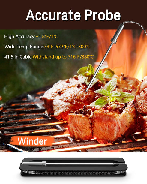 BFOUR Meat Thermometer Wireless Bluetooth, LCD Digital Meat Thermometer with Dual Probe, Wireless Remote BBQ Thermometer for Smoker Kitchen Cookin...