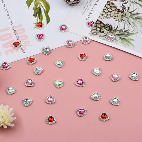 Rhinestones Buttons Embellishments, 30 Pcs Heart Rhinestones for Crafts Flatback Pearl Crystal Rhinestone Buttons for Sewing DIY Clothing Wedding ...