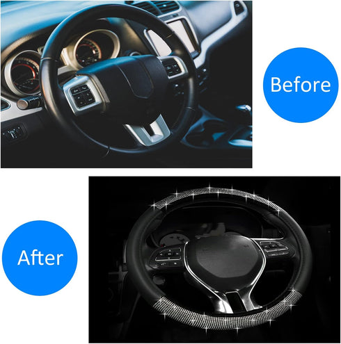 Bling Steering Wheel Cover, Bling Crystal Rhinestone Car Steering Cover Universal 14.2-15.3 inch Glitter Car Wheel Cover Sparkling Accessories for...