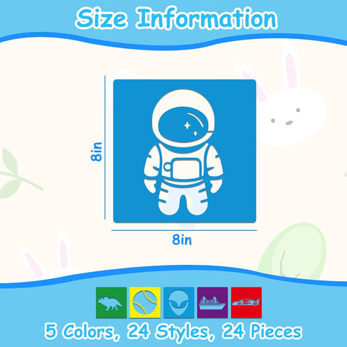 24 PCS Kids Stencils for Painting Sidewalk Chalk Stencils Boys Discovery Themed Stencils Kids Style Collection - 8 in...