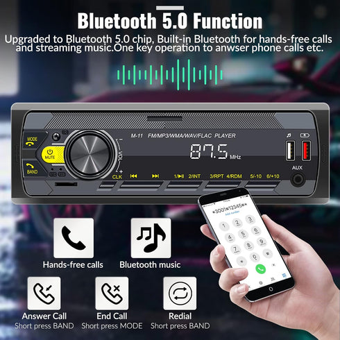 UNITOPSCI Single Din Car Stereo Bluetooth 5.0 Multimedia Audio Receiver, Push to Talk Assistant, Hands-Free Call Voice Control,MP3/FM/AUX in/USB/T...