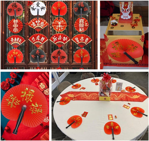 20 Pieces Folding Paper Hand Fans Handheld,Chinese New Year Decorations Chinese Fans Asian Oriental Japanese Foldable Fans for Festival Wedding Pa...