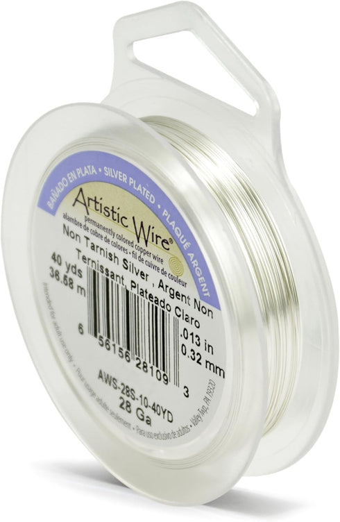 Artistic Wire, 28 Gauge Silver Plated Tarnish Resistant Colored Copper Craft Jewelry Wrapping Wire, Tarnish Resistant Silver, 40 yd...