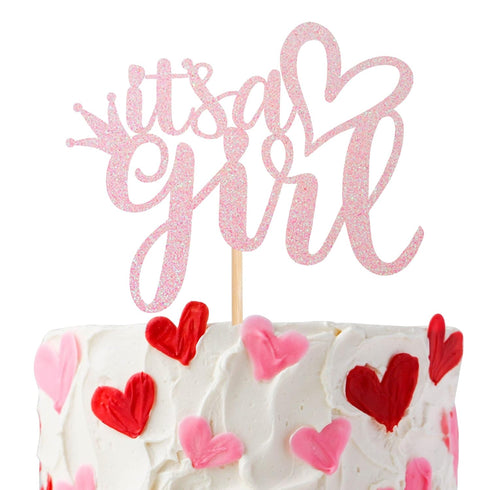 1 PCS It's a Girl Cake Topper Pink Glitter Sweet Baby Girl Cake Picks Baby Shower Cake Decorations for Gender Reveal Girls 1st Birthday Party Supp...