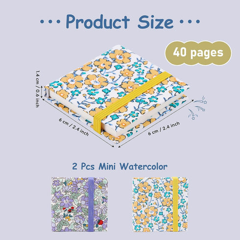 2PCS Mini Watercolor Sketchbook, 2.4x2.4 Inch Portable Square Fabric Cover Small Watercolor Sketchbook 20 Sheets 300g Watercolor Textured Drawing ...