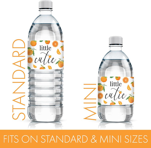 Orange Little Cutie Baby Shower Water Bottle Labels, Waterproof Stickers for Water Bottles - 24 Count...