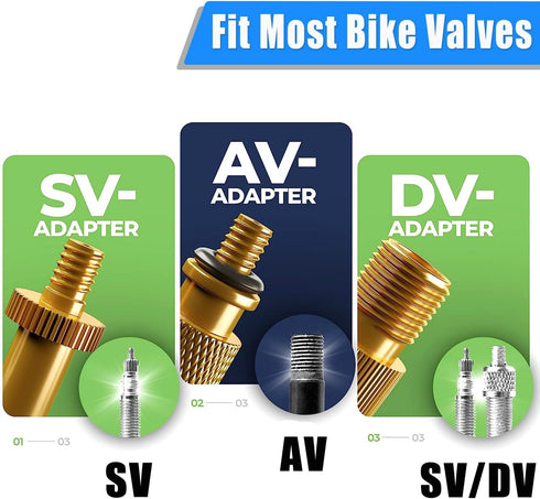 Bike Inflate Valve Adapter Set, Convert Presta to Schrader, Schrader to Presta, Presta to Presta, Tire Valve Extension fit DV SV AV FV Valves (7 P...
