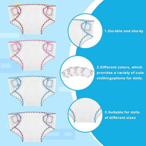 Aster 4 Pcs Baby Doll Diapers Underwear for 12-15 Inch, Reusable Doll Diapers, Baby Doll Accessories Suitable for Infant Dolls Baby Girls(Pink, Pu...