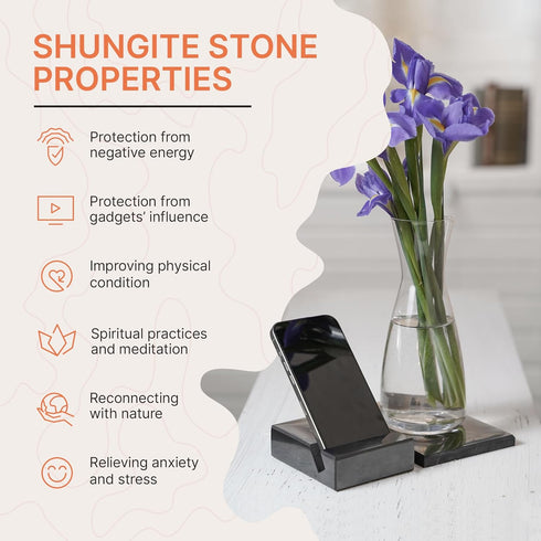 Protection Blocker Shungite Tile 4x4 inches (10x10 cm) | Big Decorative Mineral Square Stone Tile 4 inches | Shungite for Cell Phone | Meditation,...