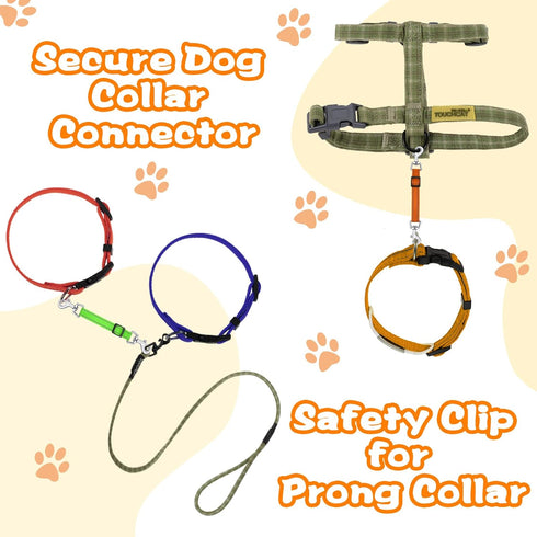 5 Pcs Safety Dog Collar Clips Prong Collar Backup Clips Adjustable Reflective Nylon Dog Collar Harness Connector Metal Double Ended Backup Clasp f...
