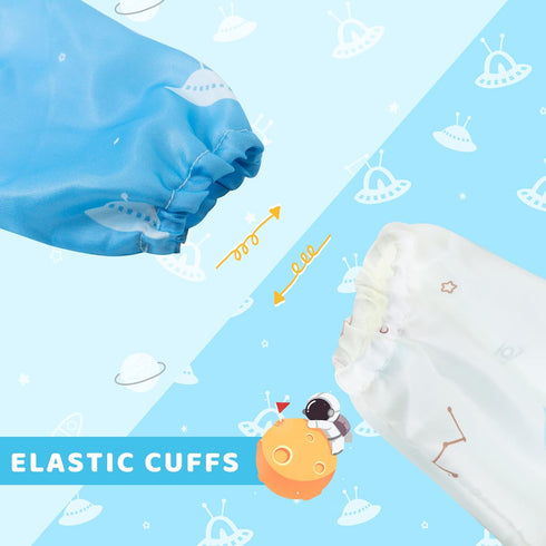 Little Dimsum Mess-Proof Baby Bibs|Infant Toddler Long Sleeve Waterproof Feeding Art Smock|Catching Food & Wipe Clean|Pack of 2 Colors Glatic&spac...