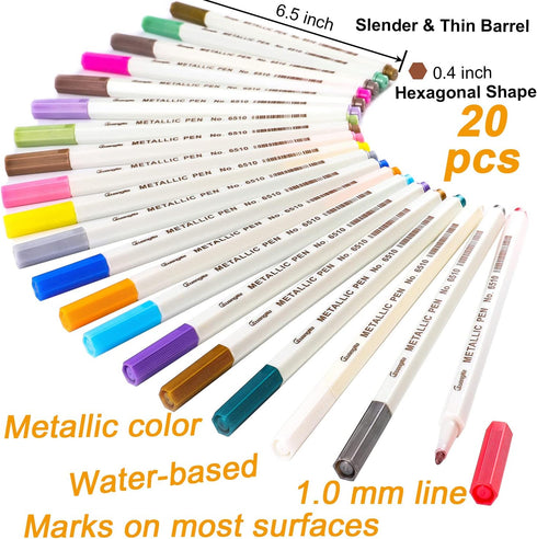 Sunshilor Metallic Markers Fine Point Metallic Marker Pens for Black Paper, Rock Painting, Easter Egg, Halloween Pumpkin, Card Making, Metal, Cera...