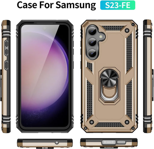 PASNEW for S23 FE Case,360° Ring Kickstand Magnetic Car Holder,Military Shockproof Drop Protection Hard Shell,Phone Cases for Samsung Galaxy S23 F...