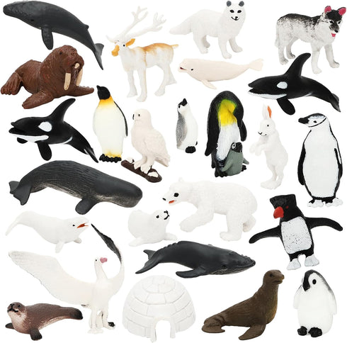 ONEST 25 Pieces Mini Arctic Animals Figurines Set Polar Animal Toys Plastic Arctic Tundra Deer Toy Animal Small White Bear Arctic Fox for Kids Bir...