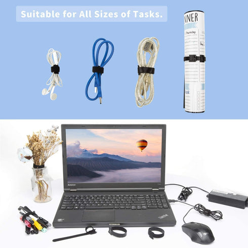 150PCS Reusable Fastener Straps - 6 Inch Cable Management Ties, Adjustable Hook & Loop Organizer Straps for Home, Office and Data Centers (Black)...