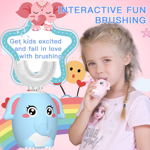 Kid Electric U Shaped Toothbrush with 4 Soft Brush Heads Rechargeable Children Toothbrush with 6 Cleaning Modes IPX7 Waterproof - (Age 2-7 Blue)...