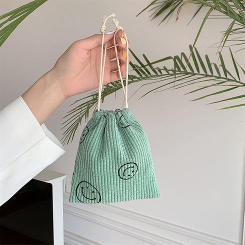 Cute Corduroy Smile Change Coin Purse Small Zipper Pouch Bag Wallet by Coin Purses Pouches Coin Holder Key Pouch Coin Purse for Women (Pink-Coin P...