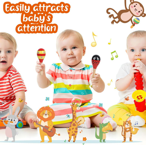MCPINKY 10PCS Toddler Maracas Toys, Mini Wooden Maracas for Kids Musical Instruments Wooden Shakers Baby Musical Toys Infant Learning Maracas Toys...