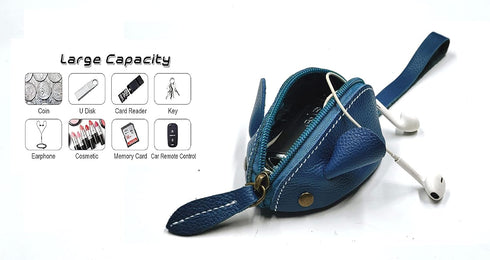 Genuine Leather Mouse Coin Purse Wallet, Womens Change Purse with Zipper, Cute Soft Leather Coin Pouch Mini Size (Blue)...
